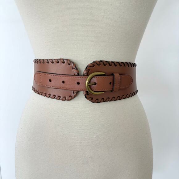 Banana Republic Corset Whipstitch Leather Belt in Cognac Brown XL
